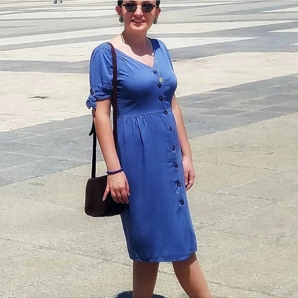 ONE LOVE Clothing - Women's Button Front Casual Dress- Blue M